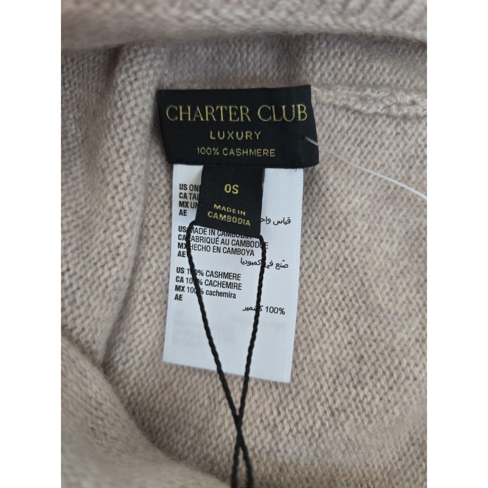 Charter Club Luxury 100% Cashmere Cuffed Beanie CC Pearl Taupe Heather Hat NWT - Picture 4 of 7